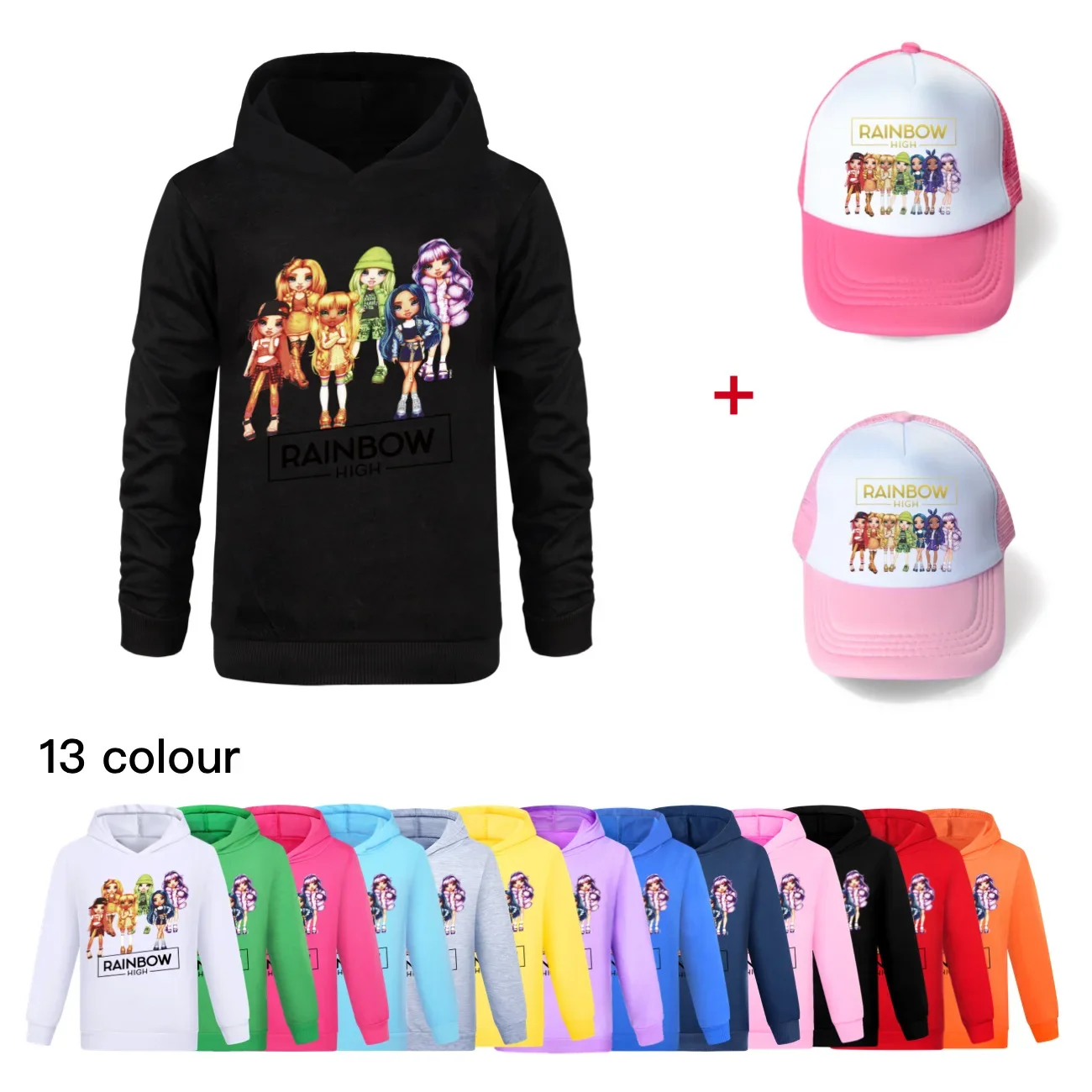 

Girls Hoodies Teen Cartoon Sweatshirts rainbow high Fall Clothes for Toddler Girls Cotton Kids Hooded Shirt boys clothes3414