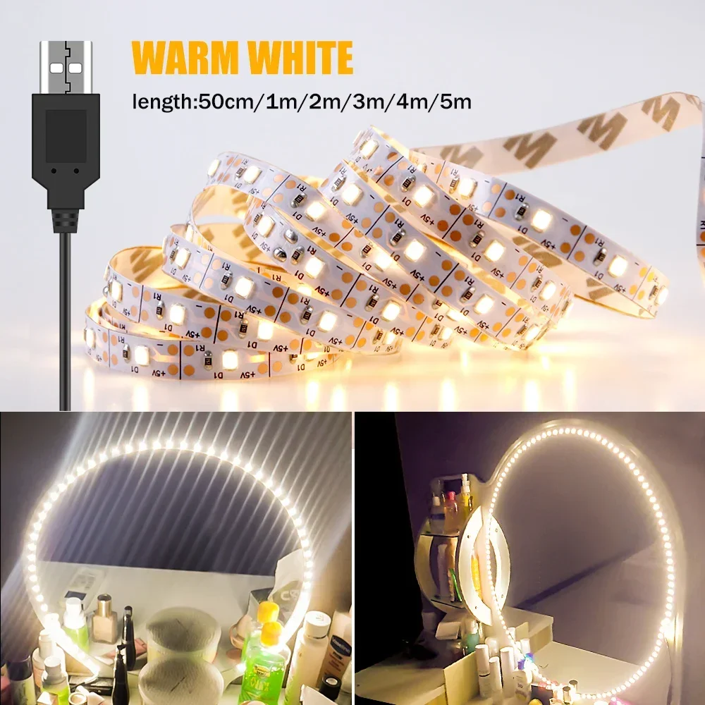 LED Make-Up Spiegel Licht 0,5/1/2/3M Weiß Led Streifen Lichter USB 5V schminktisch Badezimmer Lampe Band Led Eitelkeit Spiegel Wand Lampen