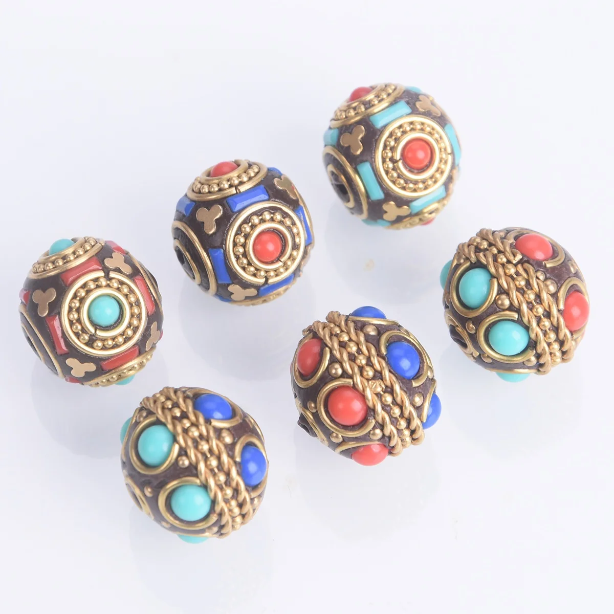 2PCS Round 15mm~18mm Handmade Nepalese Buddhist Tibetan Brass Metal Clay Loose Beads For Jewelry Making DIY Crafts Findings