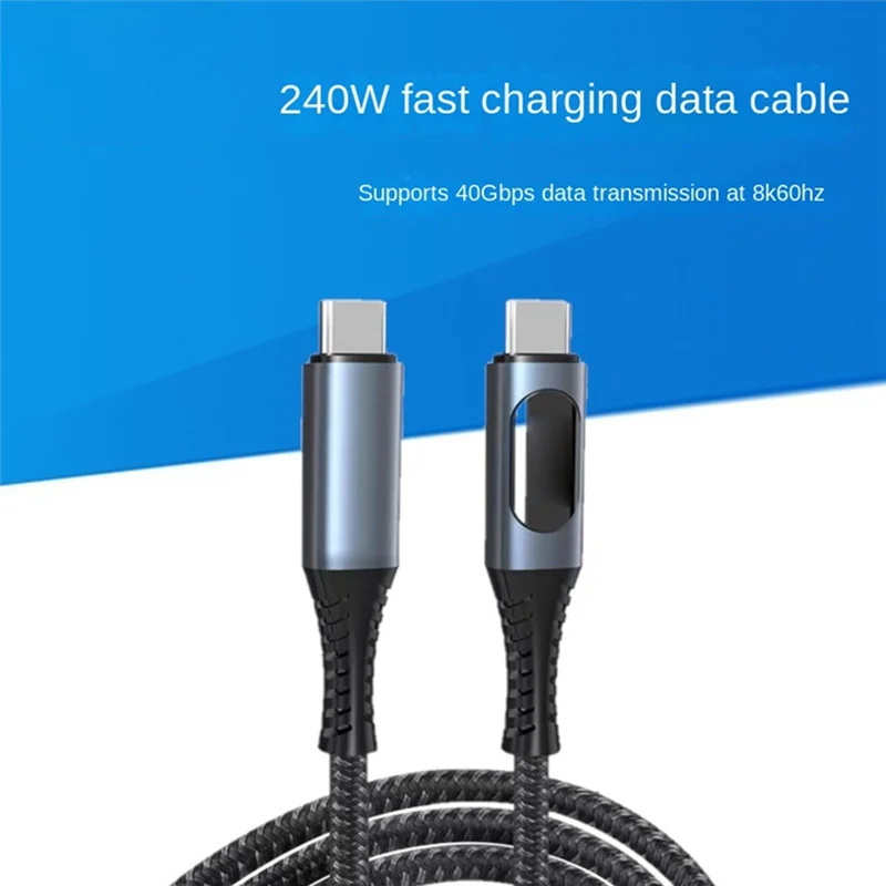 كابل AT12 USB C مع شاشة LED يدعم كابل شحن فيديو 8K بسرعة 40 جيجابت في الثانية بقدرة 240 وات USB C