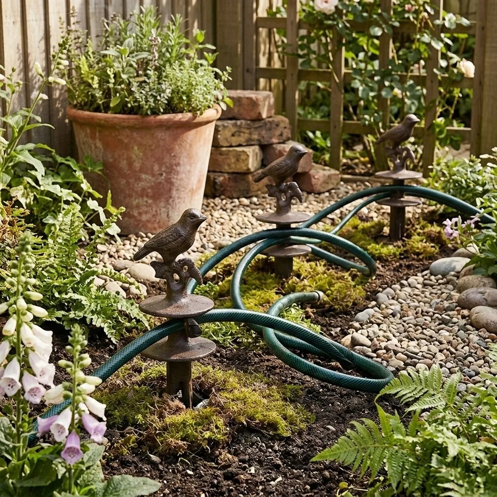 Cast Iron Bird Shaped Water Pipe Holder Vintage Garden Decor for Lawn Patio CourtFor Yard Outdoor Decoration Brown Iron