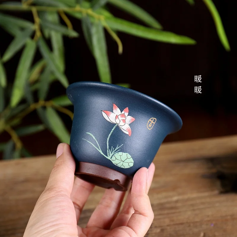 Blue Ceramic Lotus Painting Bonsai Pot,Flower Plant Small Vase,Garden Table, Home Decoration