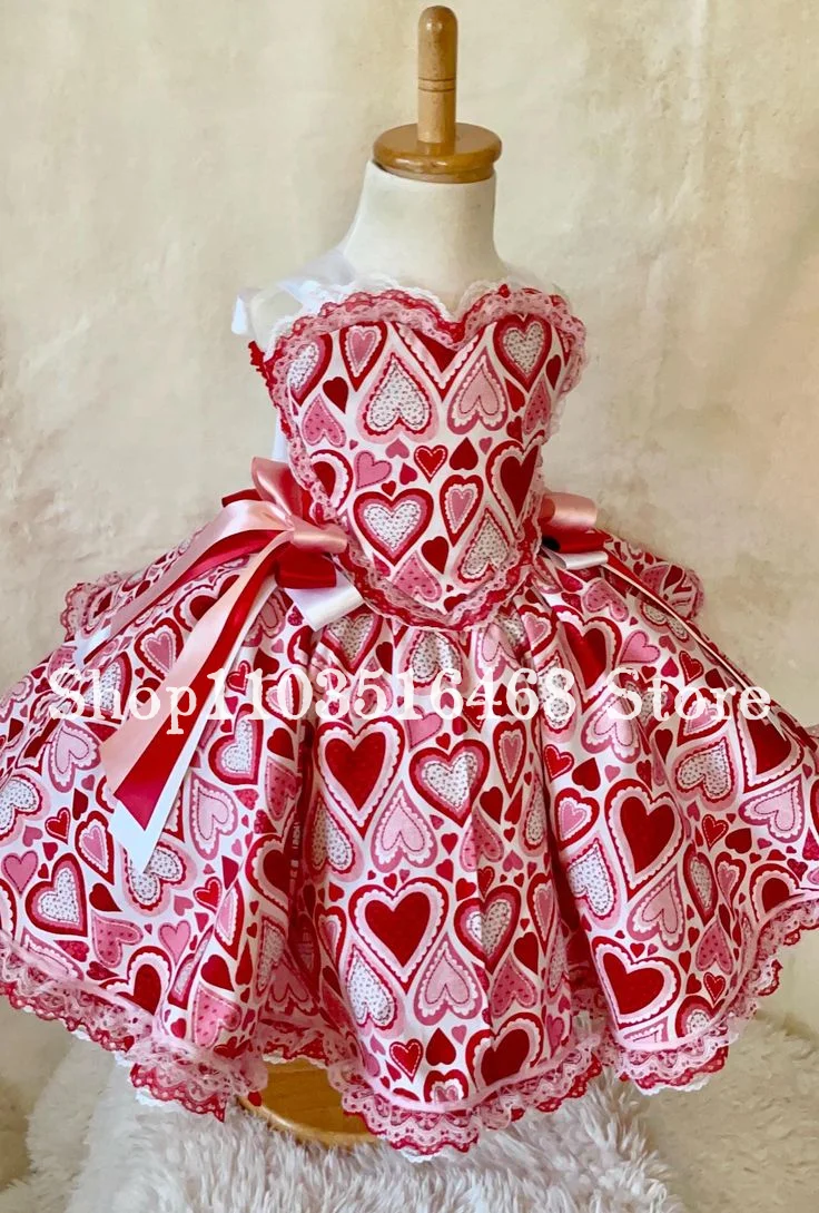 Customised Pink Strawberry Floral Print Flower Girl Dress Lace Bow A-Line Skirt Children's Prom Dress Kids' Birthday Party Dress