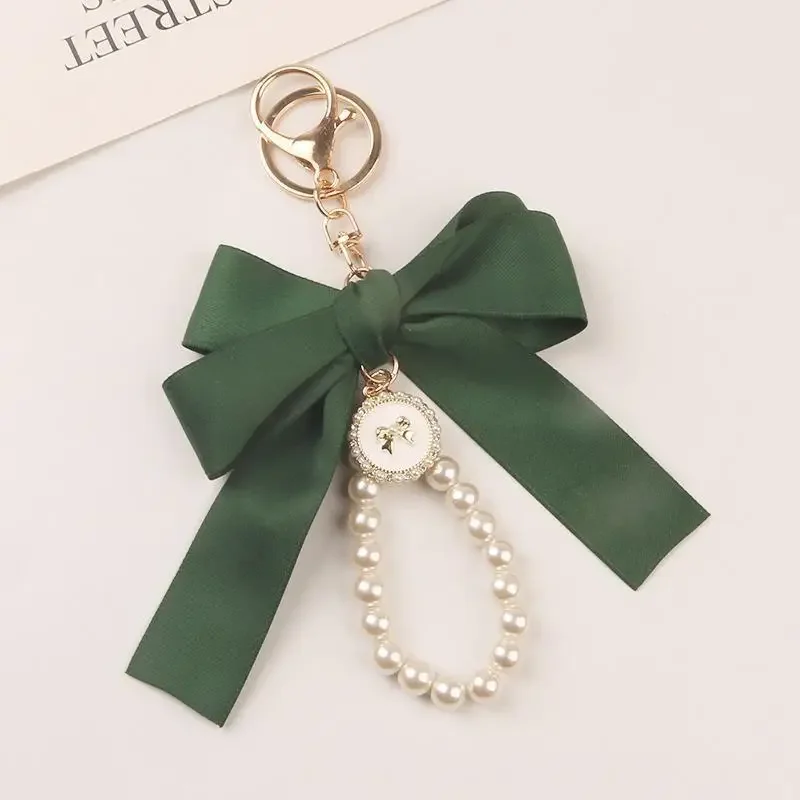 

Fashion Large Bowknot Ribbon Pearl Key Chain Women's Multi-color DIY Key Pendant Hanging Ornament Sweet Bag Accessories