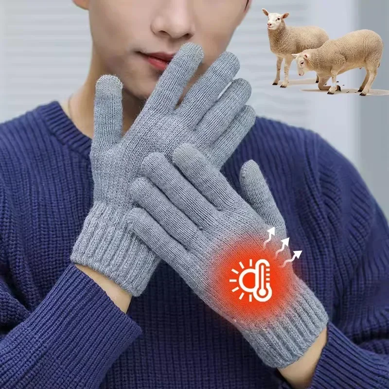 Gants thermiques à doigts complets pour hommes et femmes, mitaines à écran tactile, laine chaude, conduite en plein air, hiver