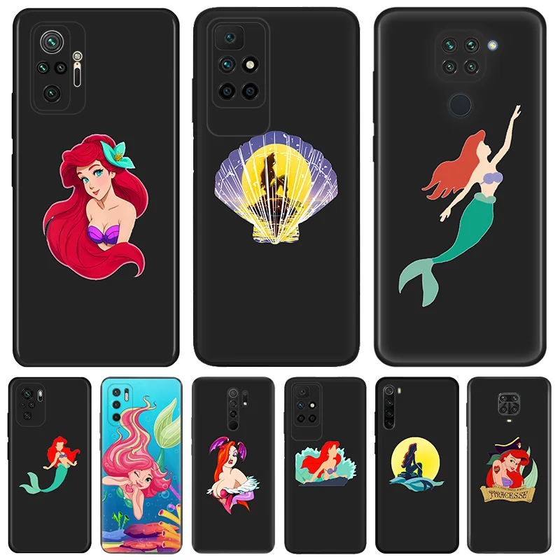 Phone Case For Redmi Note 10 9 9s 8 8t 9t 10s 9c 9a 7 10c Little Mermaid Xiaomi Mi 10t Pro Note10 Lite Shell Black Cases Cover