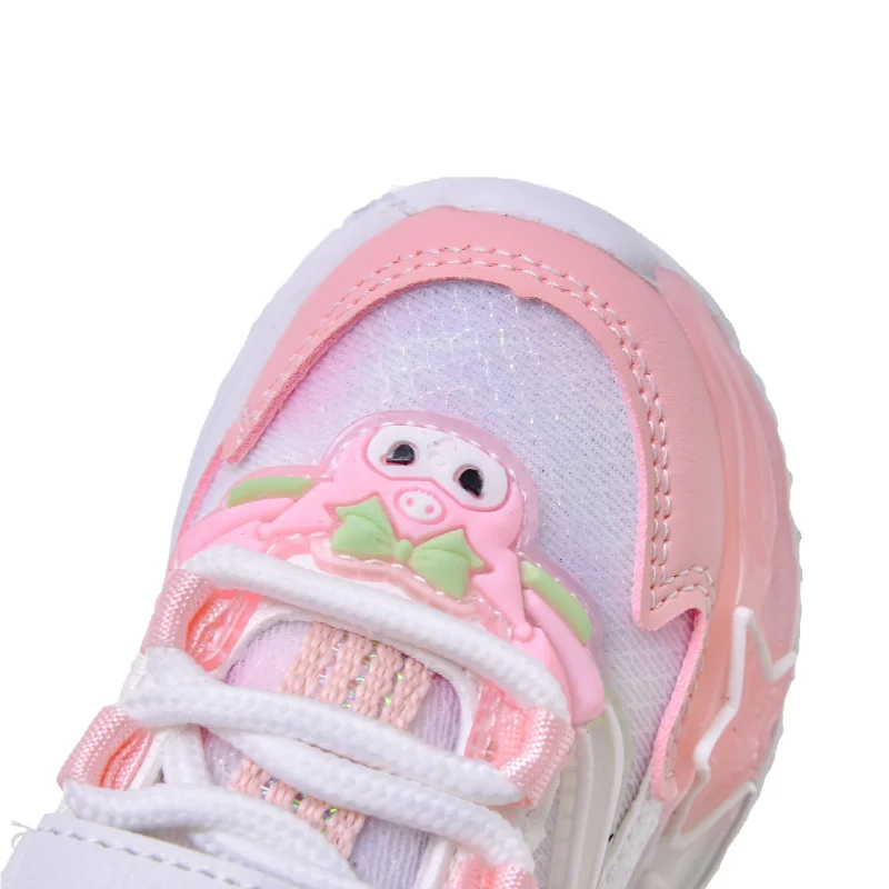 Cartoon Kuromi Girls LED Light Sports Shoes 2024 New Children\'s Anti Slip Soft Sole Cute Casual Shoes Kids Luminous Shoes