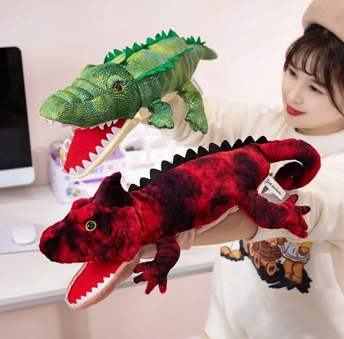 움직이는 입을 가진 시뮬레이션된 양서류 악어 도마뱀 손 인형 플러시 장난감 부모 자녀 상호작용 복부 언어 인형 H2