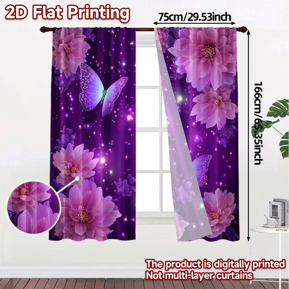2D Flat Printing,JIT 2pcs, Curtains (Without Rod) Butterfly Bliss Pattern Modern Curtains Versatile Polyester Fabric Curtains