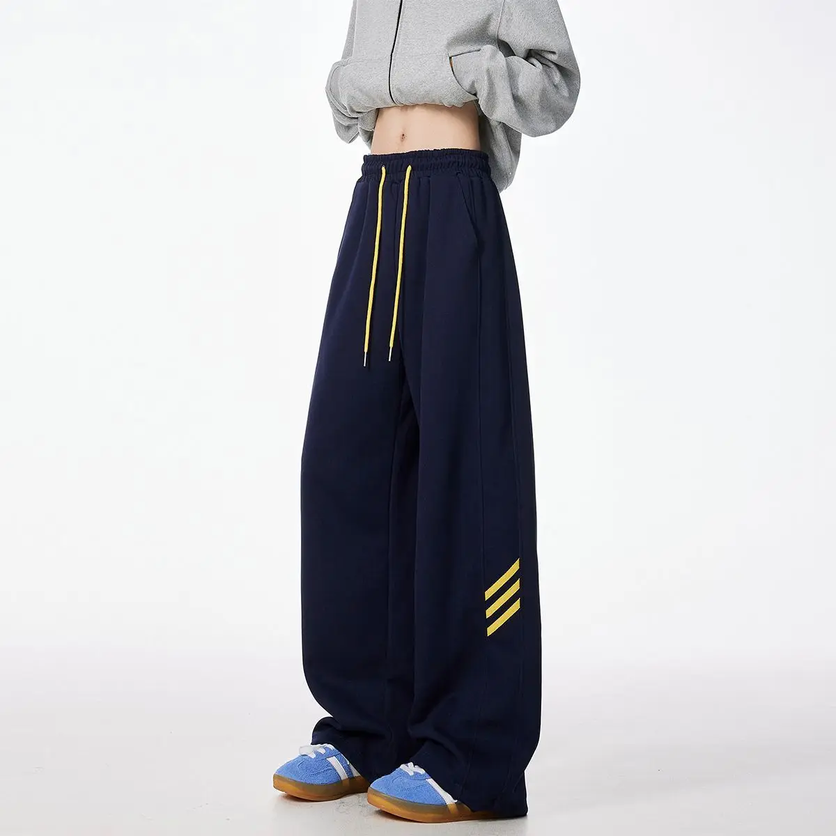 

Striped Motion Sweatpants Women Autumn Winter Streetwear Plus Fleece Thicken Trendyol Loose Straight Casual Aesthetic Trousers