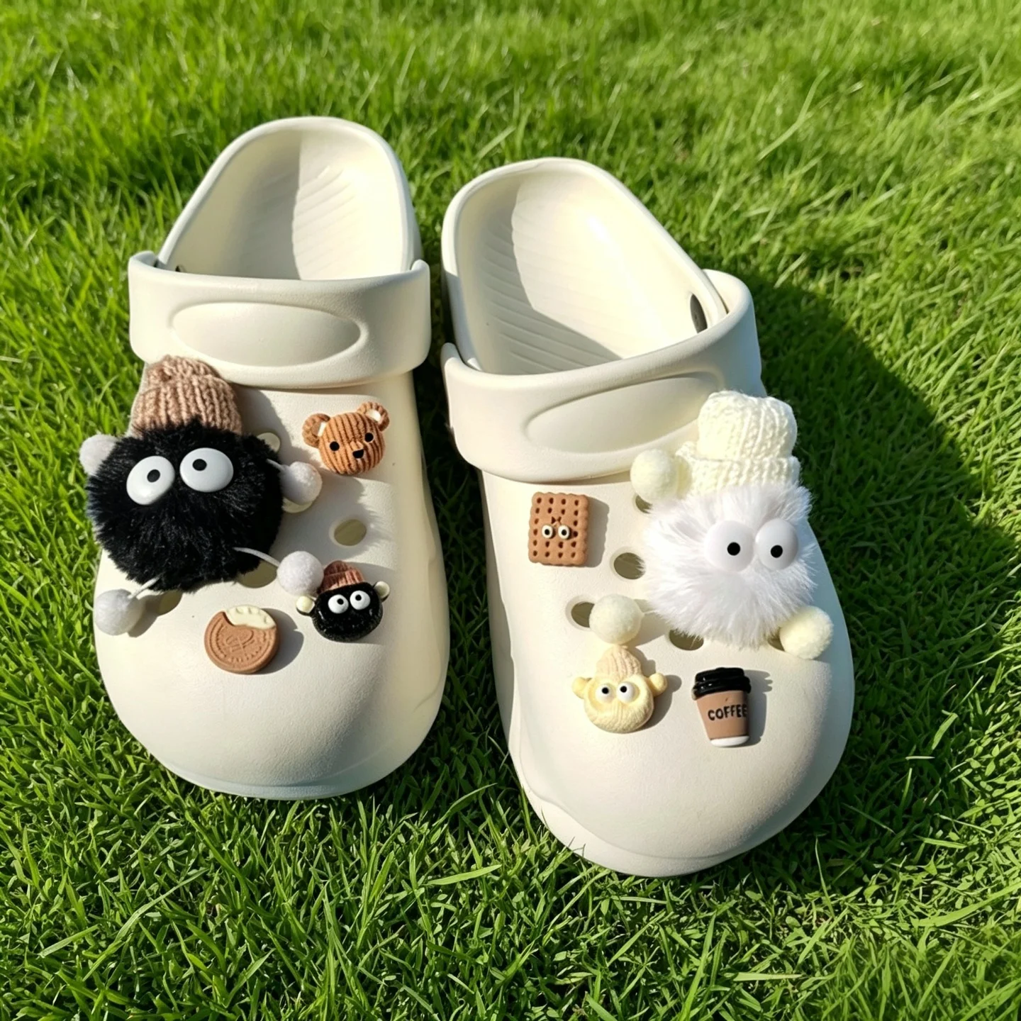 Kawaii Plush Bear Elf Clog Shoe Charms PVC Detachable DIY Ornaments For Women Kids Summer Hole Sandals Footwear Accessory Gift