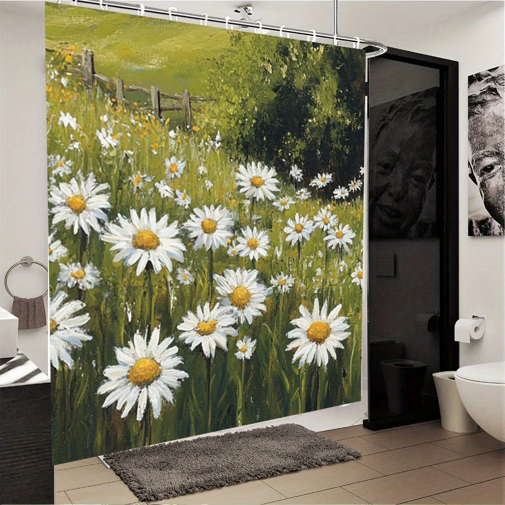 Charming Daisy Field Shower Curtain - Waterproof, Mildew-Resistant with Pastoral Scenery for a Fresh and Inviting Bathroom Decor