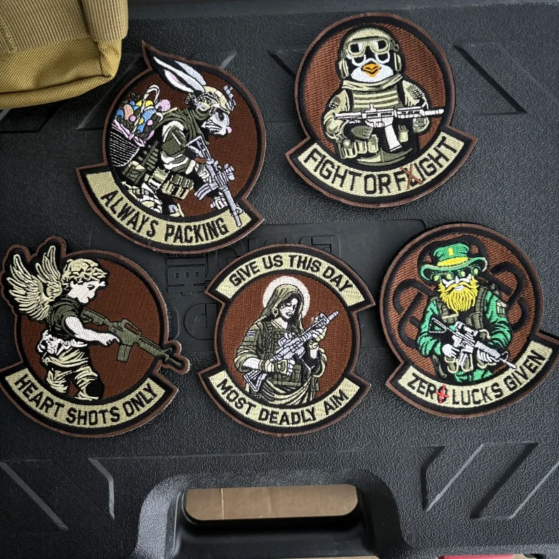 Fight Gun Tactical Morale Badge Military Angel Rabbit Penguin Fight Embroidery Patches Combat Hook&Loop Backpack Stickers