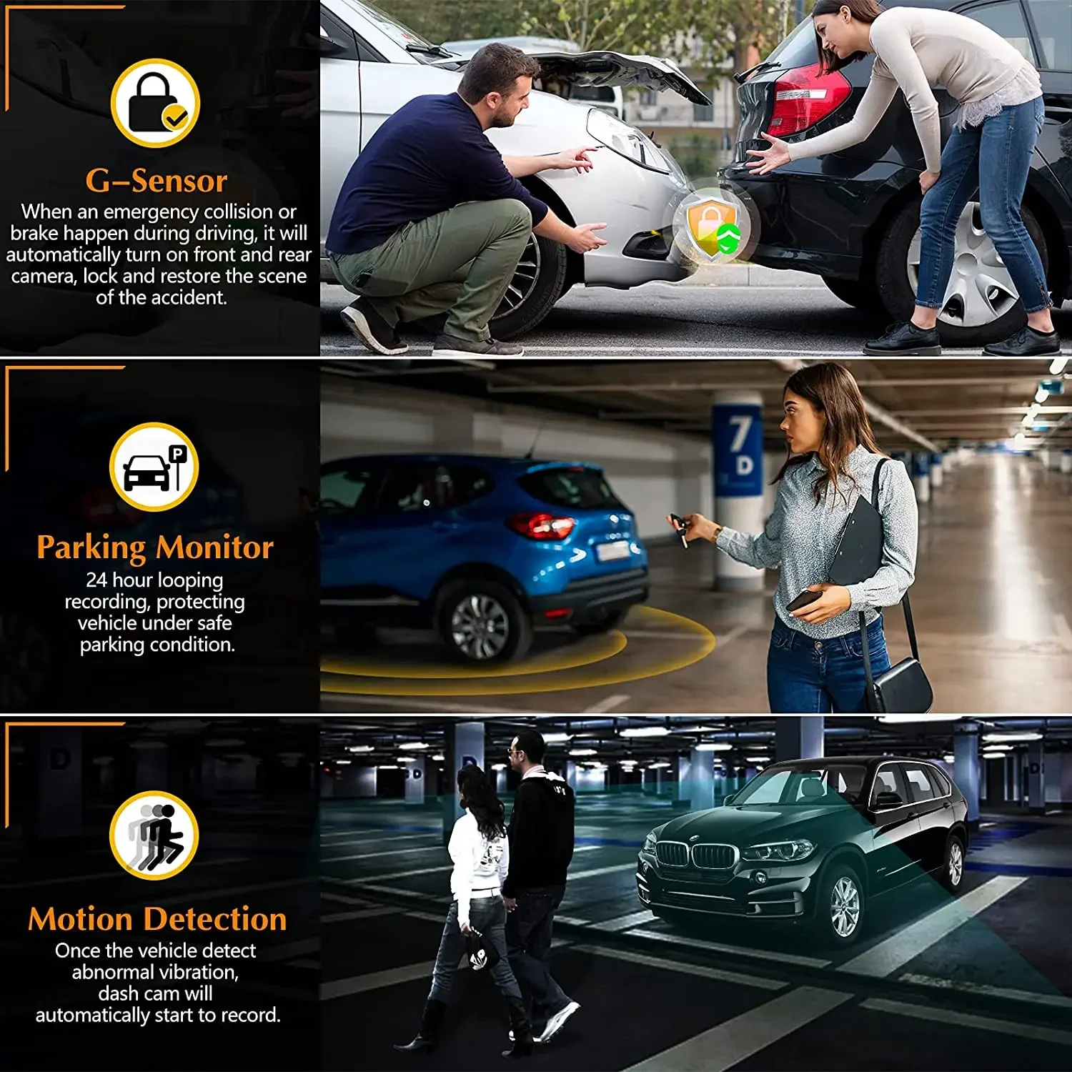 Car Dual Dash Cam Front and Inside 1080P with G-Sensor WDR Night Vision Waterproof Features view 6