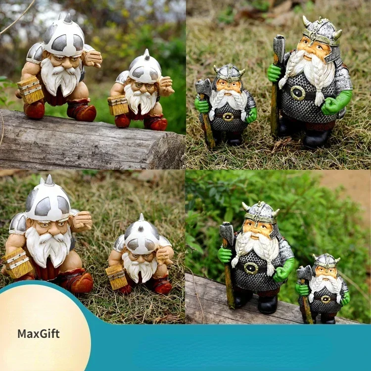 1pcs Resin Pirate Gnome Dwarf Goblin Victor Take Axe Take Hammer Garden Decoration Craft Ornament living room decoration