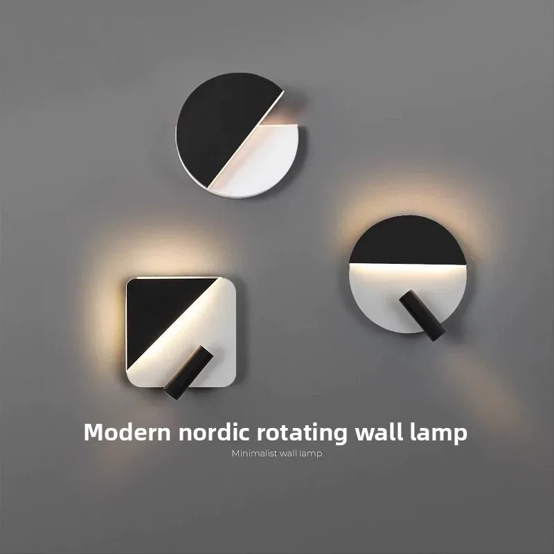 Minimalist LED Wall Lamp with Rotatable Reading Light, 3000K Warm White Backlit Wall Sconce for Bedroom Corridor Hotel