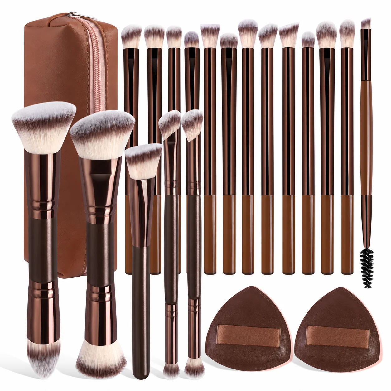 Set de Brochas de Maquillaje de Viaje con Caja de Almacenamiento, 20 Herramientas de Maquillaje, Multifuncional Esencial, 18 Brochas con 2 Esponjas