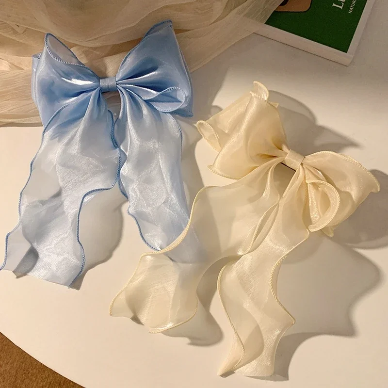 Neue Damen-Haarspange im französischen Stil, süß, rosa-lila, aus Chiffon, mit Schleife und Band, für Freundin, Pferdeschwanz-Clip, Haaraccessoire, Geschenk – Detail 5