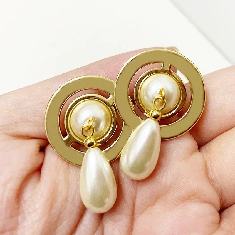 XIAOJINGLING Logo Carved Bottom 2.0*5.0cm Saturn Pearl Beads Water Drop Earrings Women Girl's Planet Ear Drops