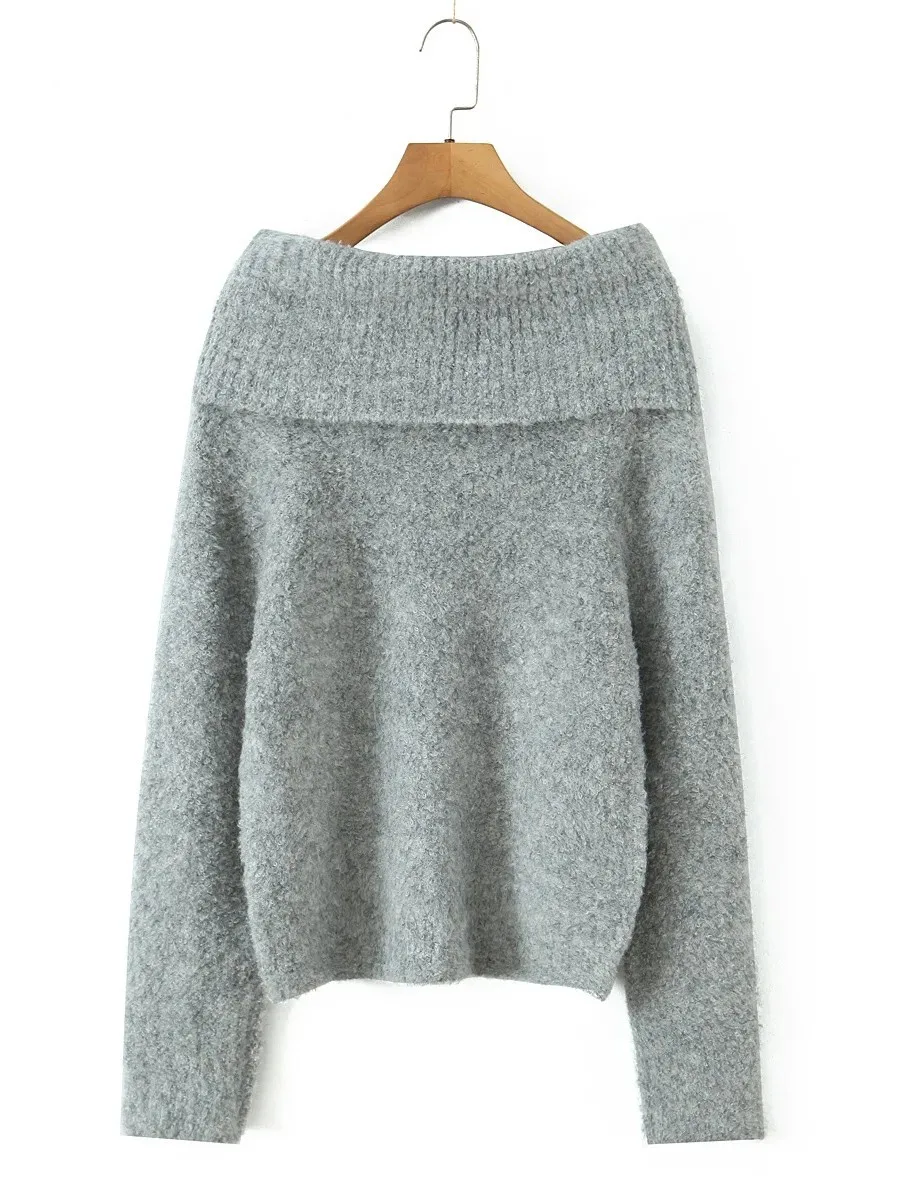 TWOTWINSTYLE Solide Einfache Gestrickte Pullover für Frauen Slash Neck Langarm Schlank Sexy Temperament Pullover Weibliche Winter Kleidung