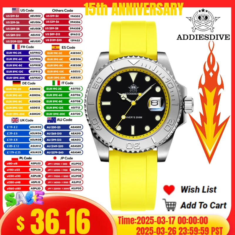 

ADDIESDIVE Top Brand Luxury Fashion Watch Men Reloj Hombre 316L Stainless Steel Waterproof BGW9 Blue Luminous Quartz Watch