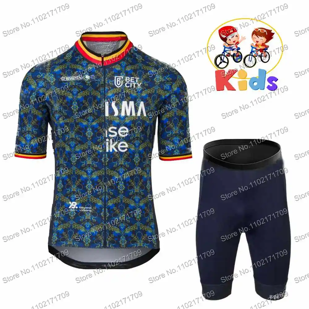 Kids 2024 France Tour Team Cycling Jersey Boys Set Belgium Wout van Aert Cycling Clothing Long Sleeve MTB Windproof Cycling Vest