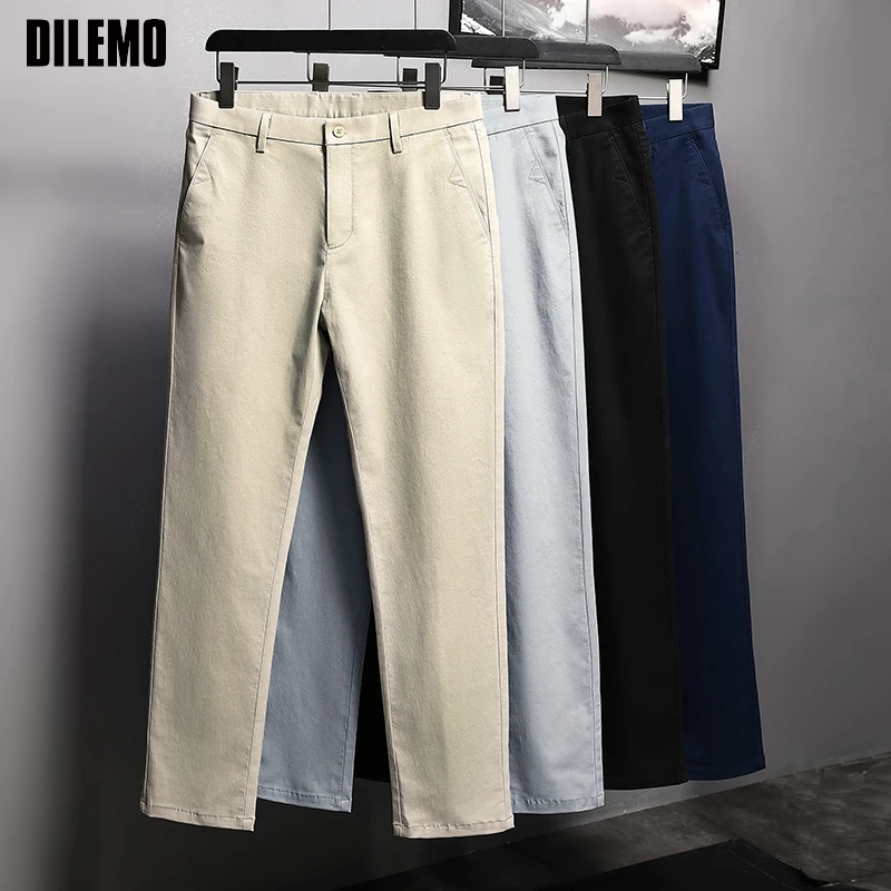 เกรด 98%ผ้าฝ้ายแบรนด์ใหม่สตรีทแวร์ลำลองแฟชั่น SLIM FIT กางเกงยาวตรงกางเกงดินสอเสื้อผ้าผู้ชาย