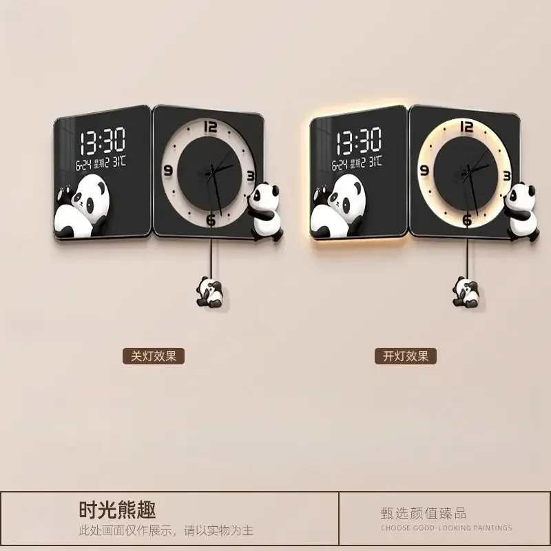 Orologio ad angolo Panda semplice orologio da parete ad angolo bifacciale per soggiorno 2025 nuovo calendario perpetuo orologio elettronico da appendere alla parete