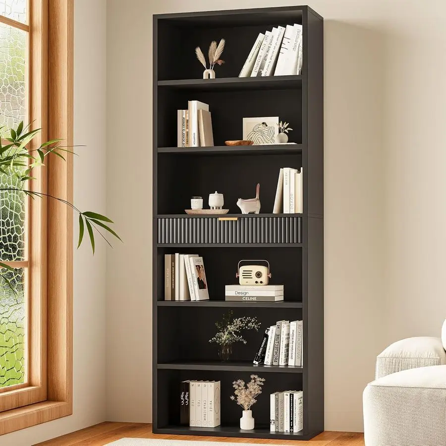 

Bookshelf with Storage, 72 Tall Bookcase with Drawer, Display Book Shelf Book Organizer with Antitip Device, Home D Customizable