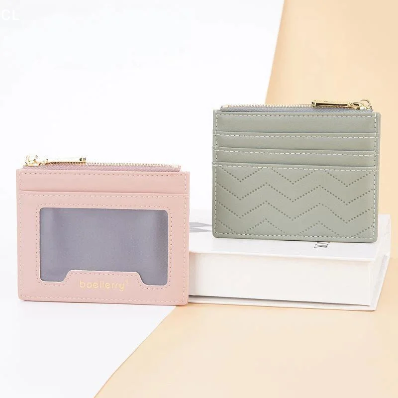 AttireTroveWomen Short Zipper Card Wallet Multi Card Slots Transparent ID Window PU Leather Coin Purse For Daily Shopping Trave
