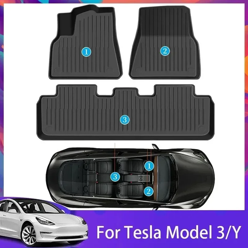 

3Pcs/Set Floor Mats For Tesla Model Y 2023 Accessories 2021-2023 Model 3 TPE Floor Mats Foot Pads Car Accessories Interiors