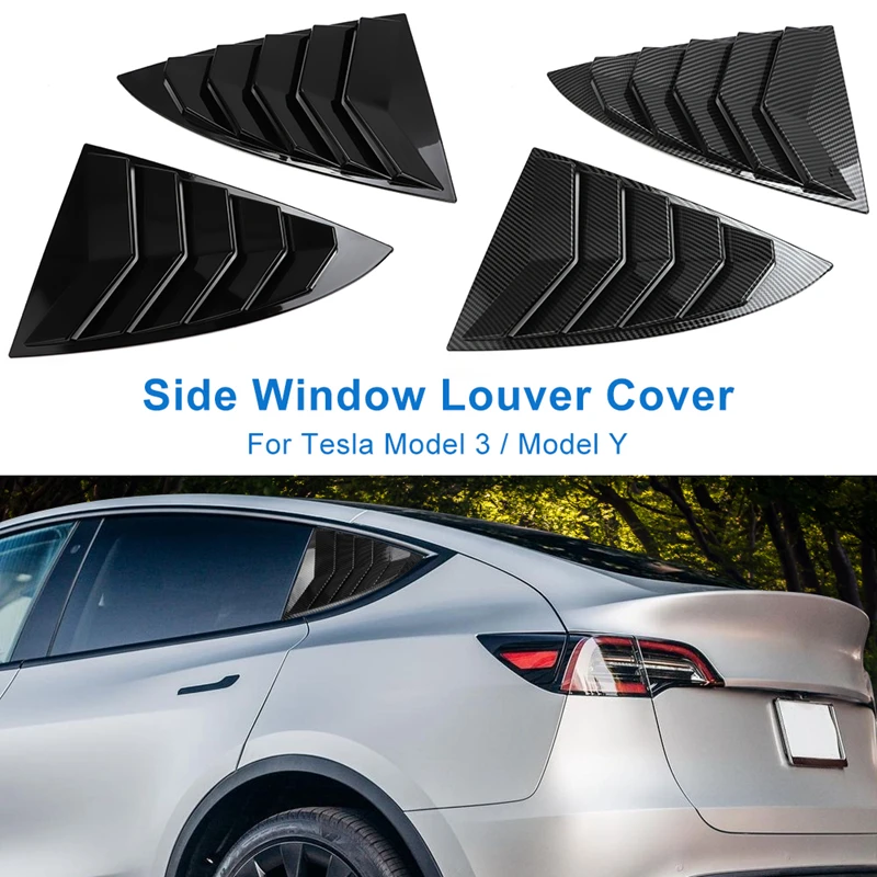 Gloss Black Car Rear Triangle Window Shutter Cover Sport Style Window Louver Side Vent Trim For Tesla Model 3 Y 2021 2022 2023