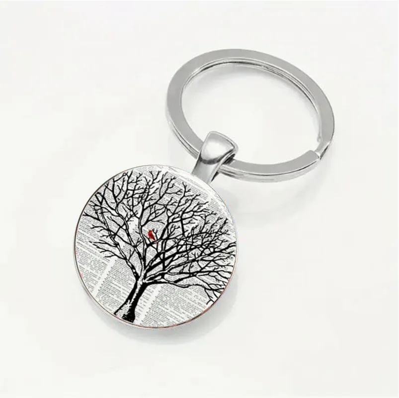 Fashionable Cardinal in Tree Keychain