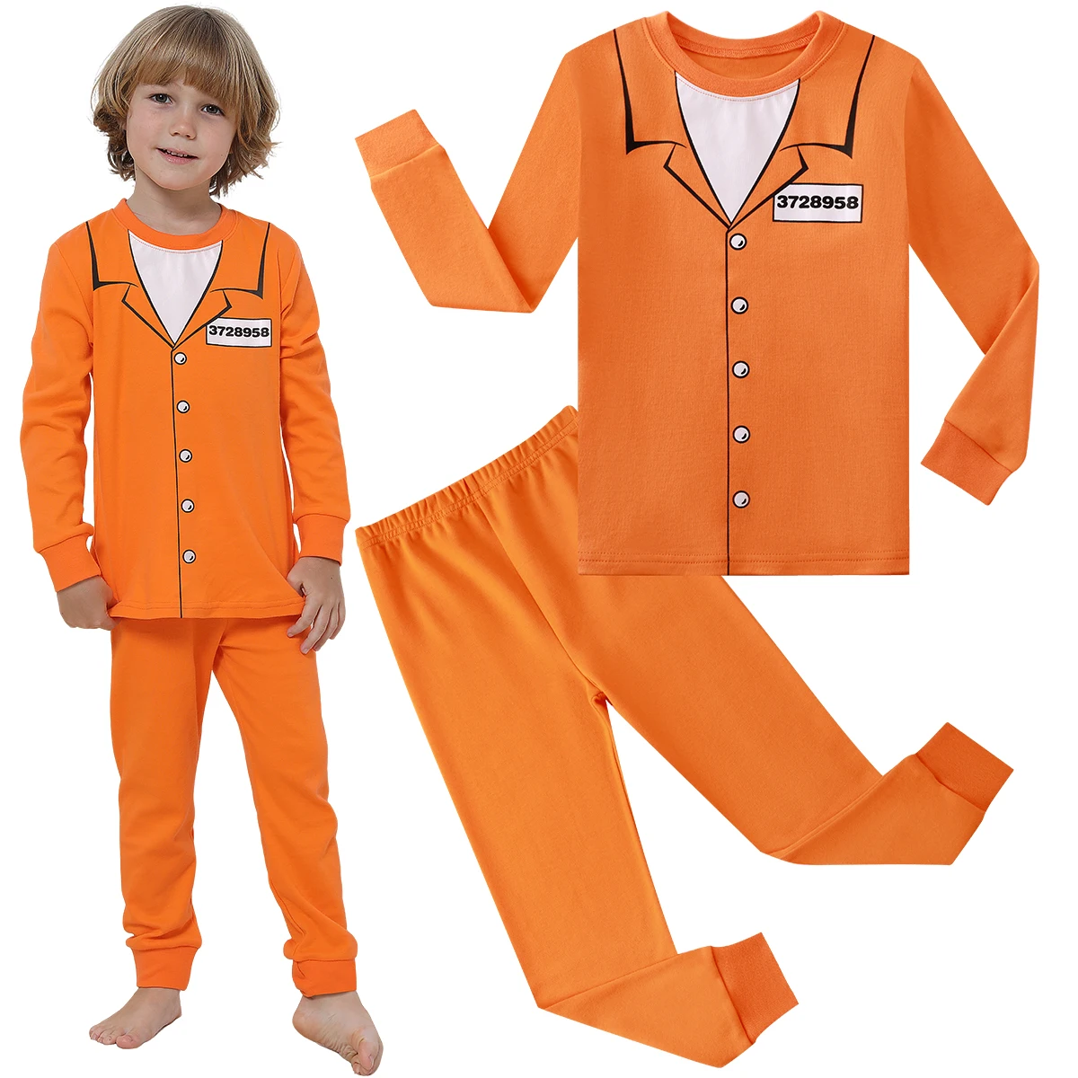 Pajamas for Kids Toddler Halloween Pyjamas Set Boys Convict Theme Party Outfit Cosplay Orange Prisoner Birthday Gift Nightwear