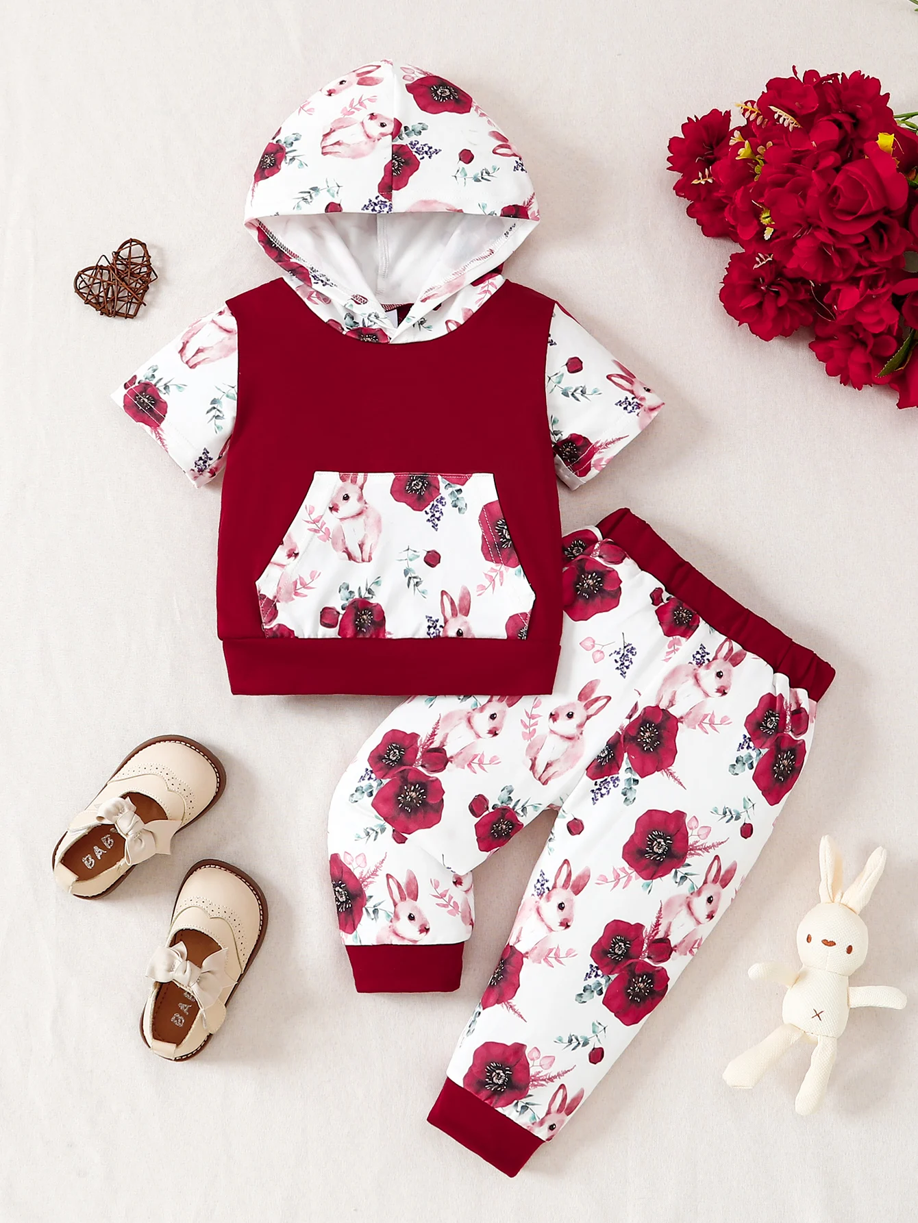 2-piece set, spring and autumn, girls' hooded sweatshirt and jogger pants set, for daily wear, school, outdoor play, for girls