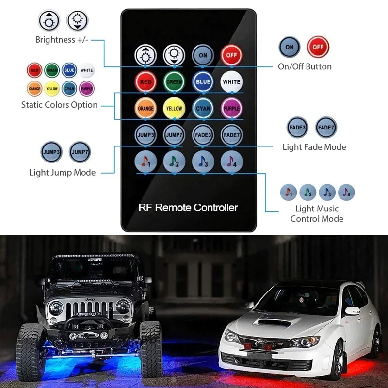 LED Car Underglow Neon Light Flexible Strip Underbody Remote APP Control RGB Dream Color Auto Decorative Ambient Atmosphere Lamp