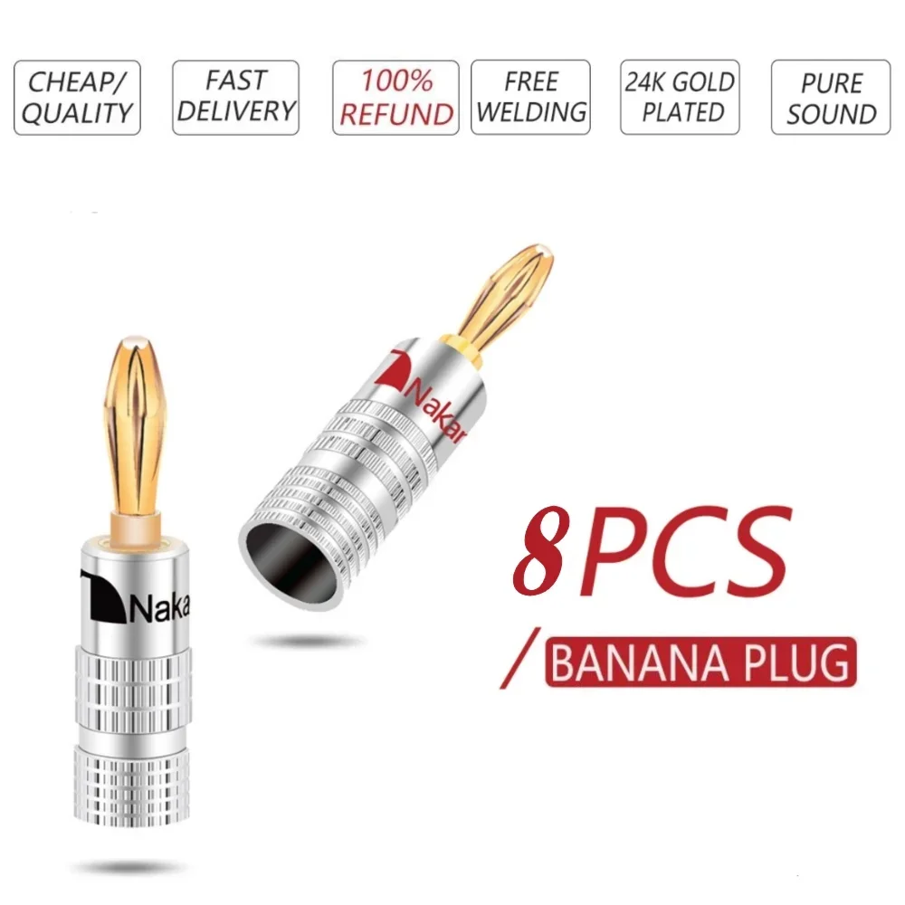 

8pcs 24K Gold-Plated 4MM Banana Plugs with Screw Lock for Audio Jack Speaker Connectors HiFi Banana Jacks