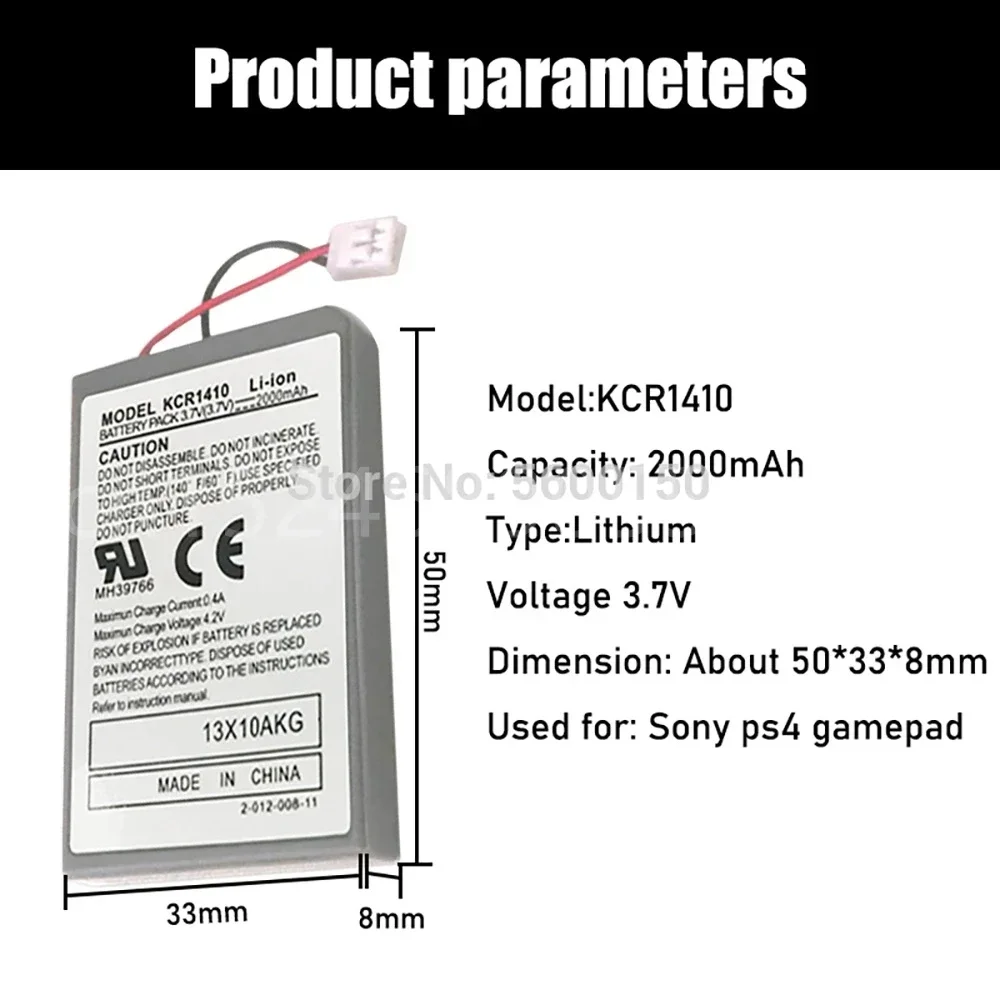 Replacement Battery Pack for Sony PS4 Pro Slim Bluetooth DualShock Controller CUH-ZCT2 CUH-ZCT2U 3.7V 2000mAh Lithium Battery