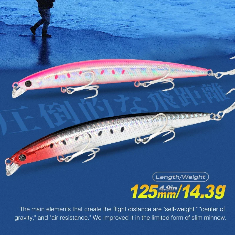 125mm 14.3g 125F Ultra Long Casting Slim Minnow Floating Fishing Lure DW72  10-60cm Shallow Range Saltwater Hard Baits