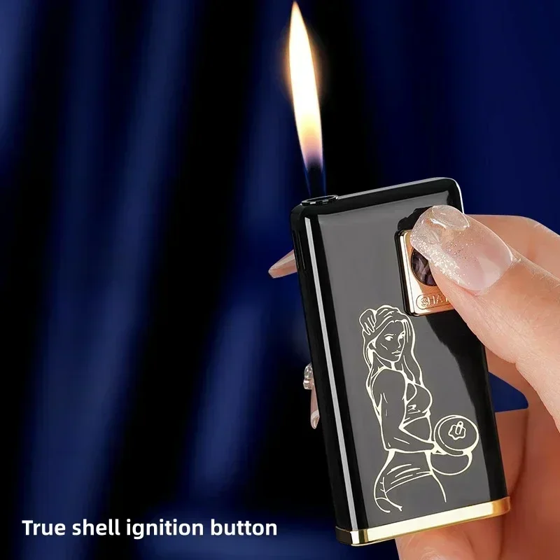 Creative True Color Shell Silent Button, Open Flame Gas Lighter Replaceable Battery Lightweight and Portable Electric Lighter