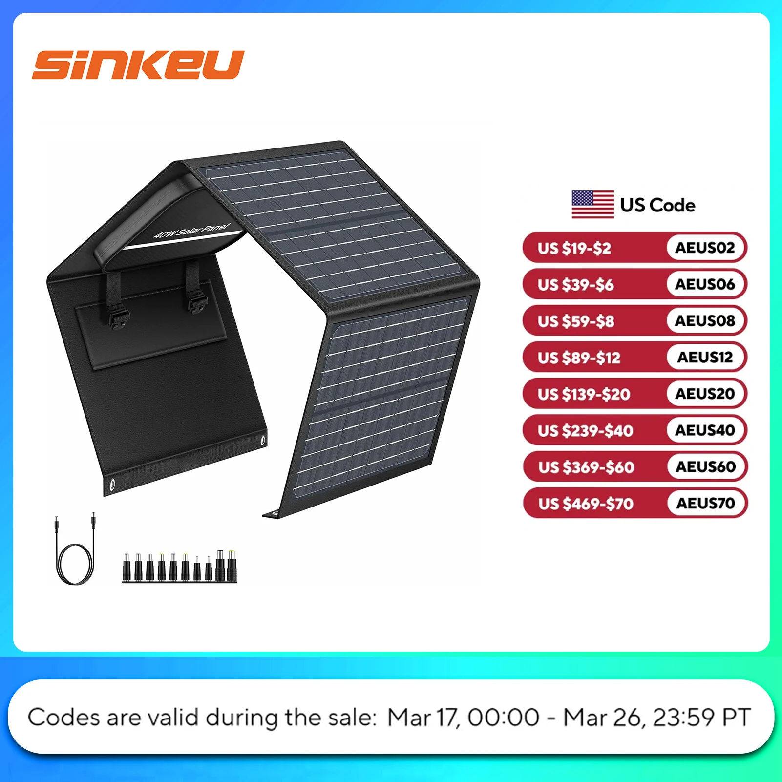 40W Portable Solar Panel Charger with DC USB C Port for Camping Road Trip Hiking Portable Power Station Power Bank Phone Tablet