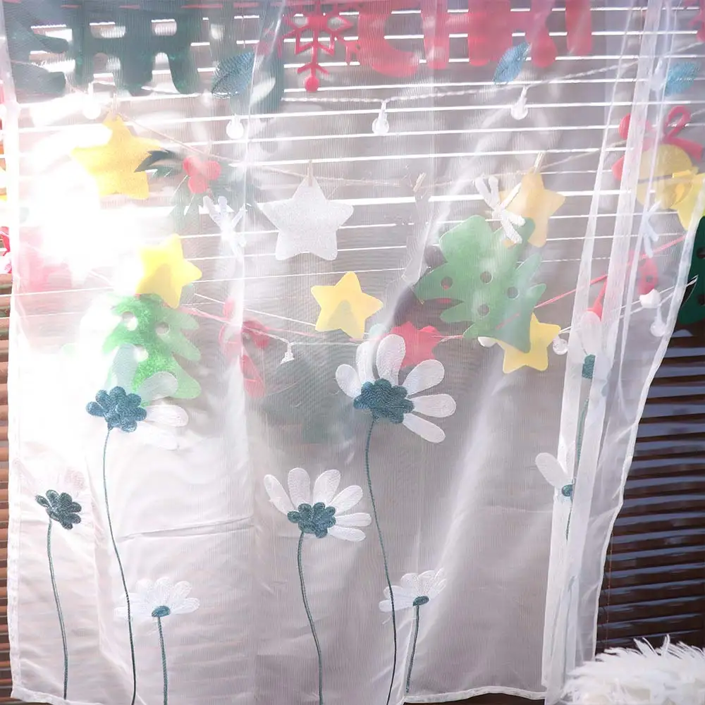 

Modern Daisy Flower Pattern Sheer Curtain Gauze Transparent Window Drapes Romantic Pastoral Style Tulle Curtain Home Decoration