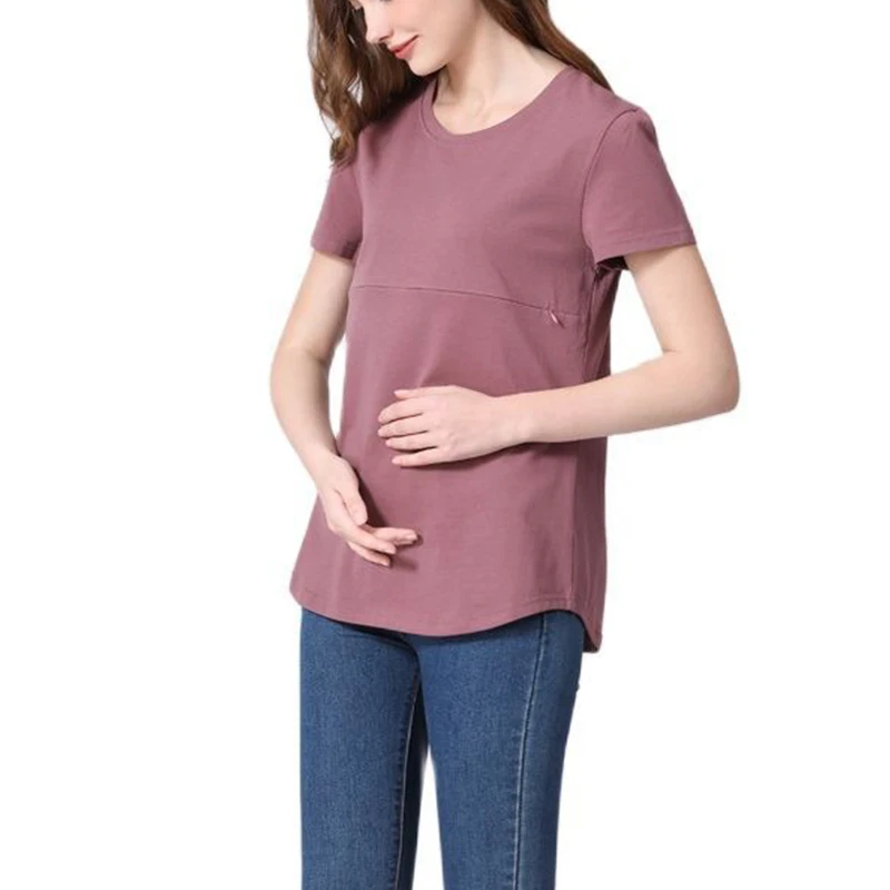 Maternity Summer Cotton Pregnant Women Short-sleeved T-shirt Invisible Zipper Breastfeeding Clothes Maternity Clothes Top 2023