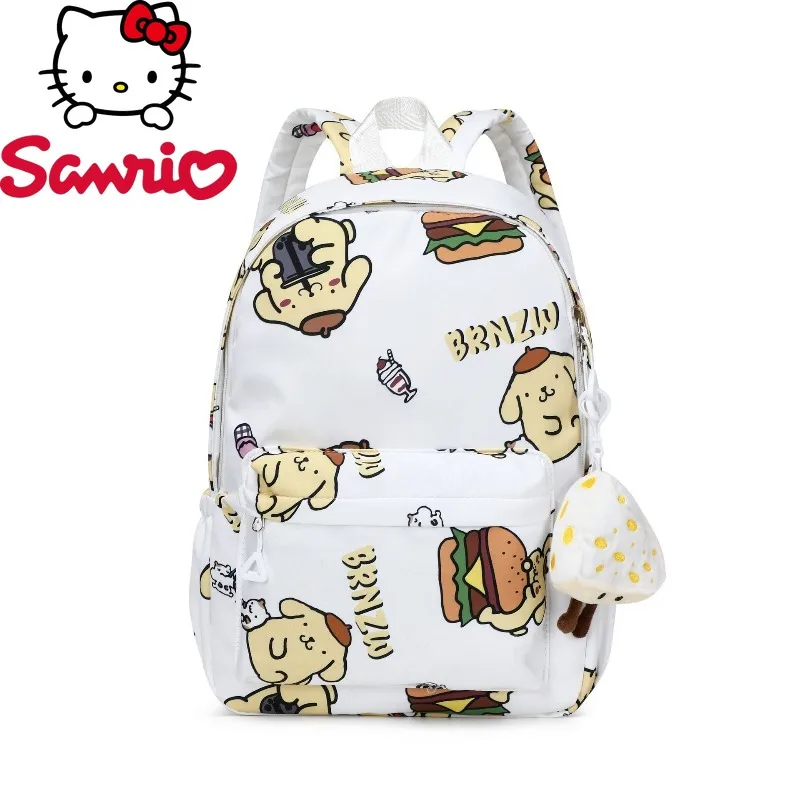  Kuromi Hello Kitty Cinnamoroll Pochacco Backpack Simple Student School Bag Large Capacity Cartoon Print White