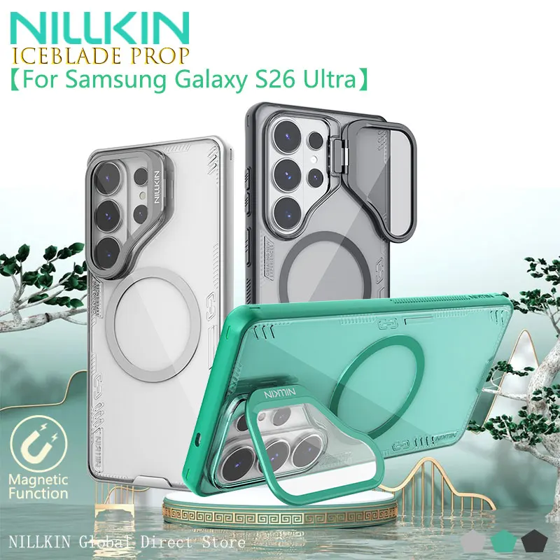 For Samsung Galaxy S26 Ultra Protective Case, NILLKIN Iceblade Prop, Aerospace Aluminum Stand, Shockproof Bio-Material Cover