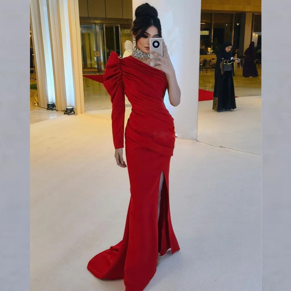 

Customized Evening Jersey Draped Pleat Ruched Prom Mermaid One-shoulder Bespoke Occasion Gown Long Dresses Saudi Arabia