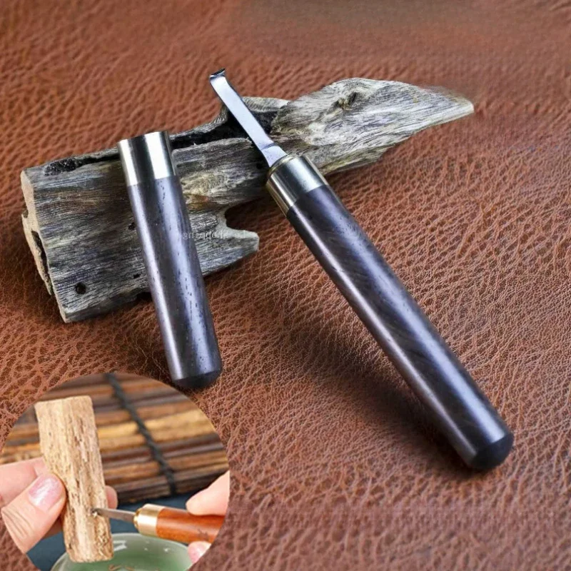 Agarwood Hook Knife Solid Wood Handle Fine Steel Knife Head Hook Wire Scraper Powder Cutting and Digging Spice Incense Tool