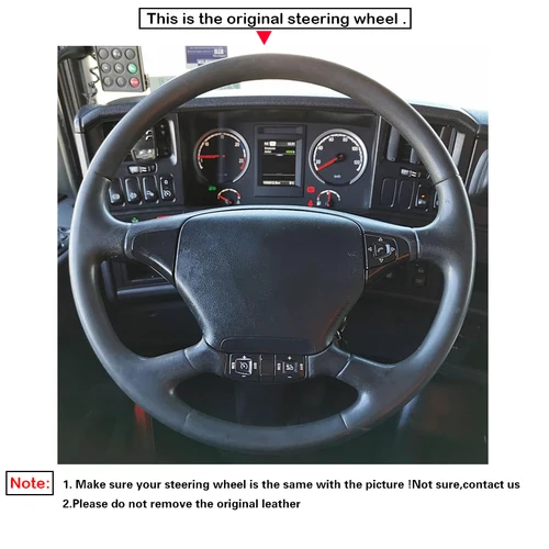 Imagen 2 del producto Protector negro para volante de coche de piel sintética para Scania P G R T Series 2004-2015