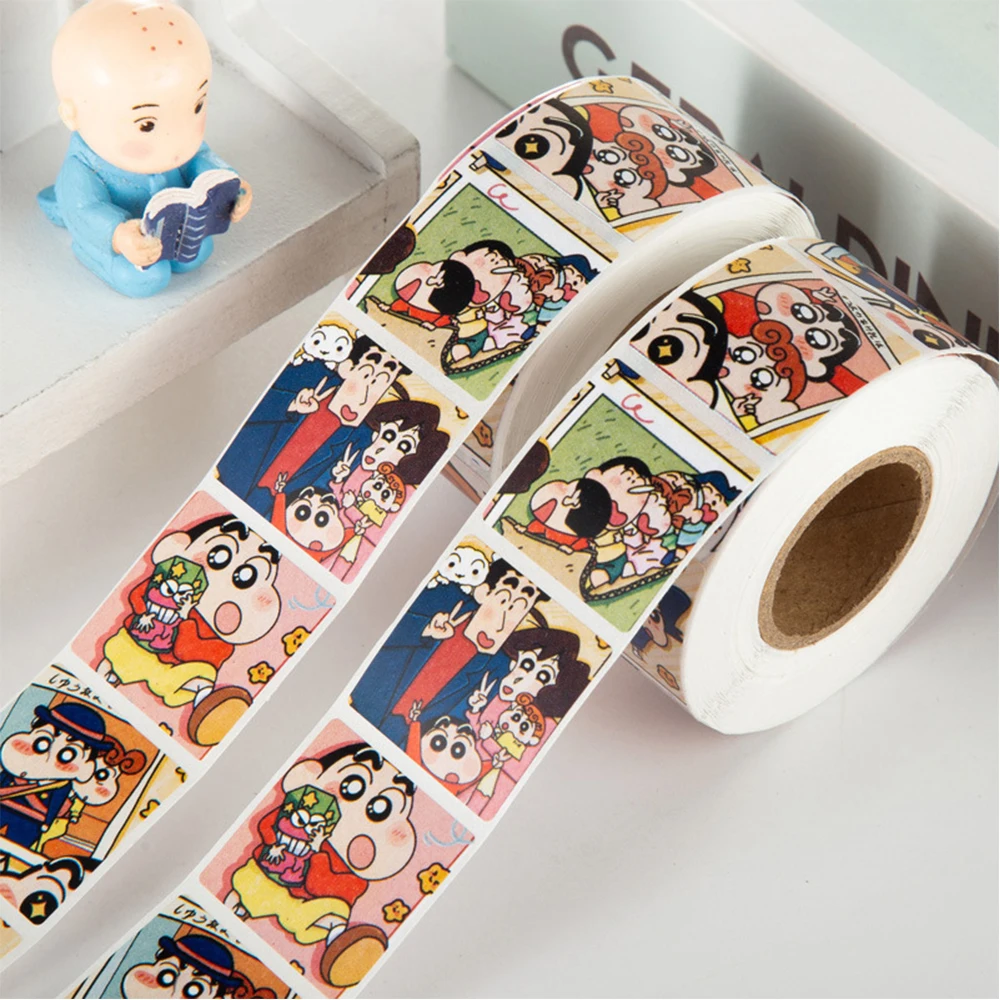 500pcs Cute Cartoon Crayon Shin-chan Graffiti Stickers Roll Kawaii Anime Sealing Labels  Teacher Reward Encourage Sticker Gifts