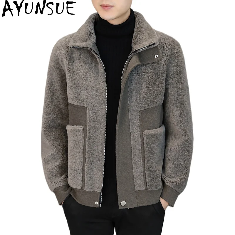 AYUNSUE Winter 100% Wool Coats for Man Clothing Casual Warm Sheep Shearing Jacket Korean Style Short Woolen Coats and Jackets